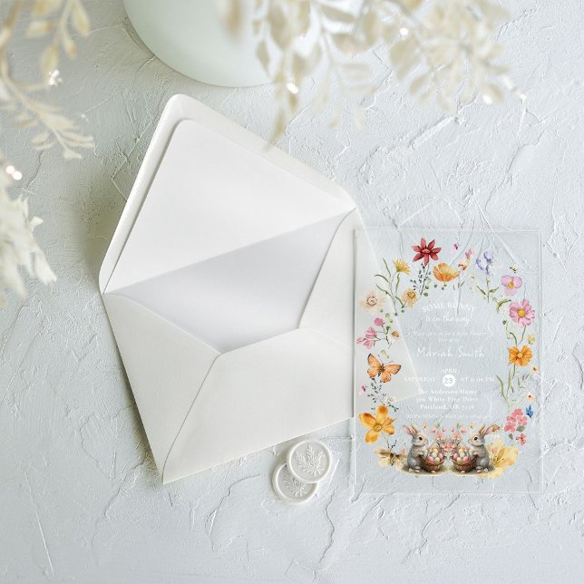 Einige Bunny Oaster Wildblume Kinderdusche Acryleinladungen (Von Creator hochgeladen)