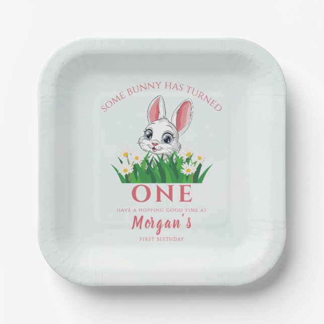 Einige Bunny One Niedlich Rabbit Girls 1. Geburtst Pappteller (Vorderseite)