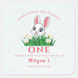 Einige Bunny One Niedlich Rabbit Girls 1. Geburtst Quadratischer Aufkleber
