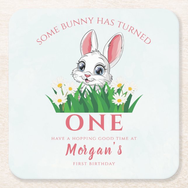 Einige Bunny One Niedlich Rabbit Girls 1. Geburtst Rechteckiger Pappuntersetzer (Vorderseite)