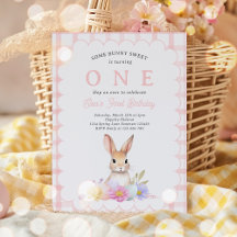 Einige Bunny Pastel Spring Pink Gingham 1. Geburts