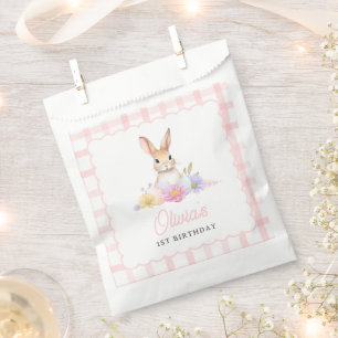 Einige Bunny Pastel Spring Pink Gingham 1. Geburts Geschenktütchen