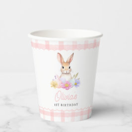 Einige Bunny Pastel Spring Pink Gingham 1. Geburts Pappbecher