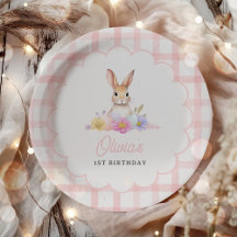 Einige Bunny Pastel Spring Pink Gingham 1. Geburts
