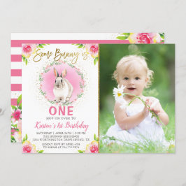 Einige Bunny Pink Floral Gold Glitzer Geburtstag F Einladung
