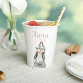 Einige Bunny Pink Gingham Floral Erster Geburtstag Pappbecher