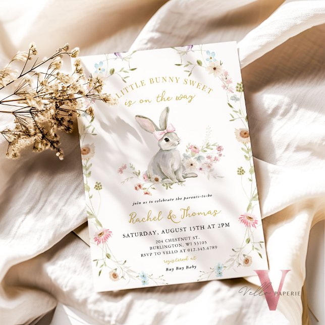Einige Bunny Wildblume Baby Shower Gender-Bericht Einladung (Von Creator hochgeladen)