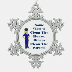 Einige Frauen säubern Haus-Polizei-Offizier-Spaß Schneeflocken Zinn-Ornament