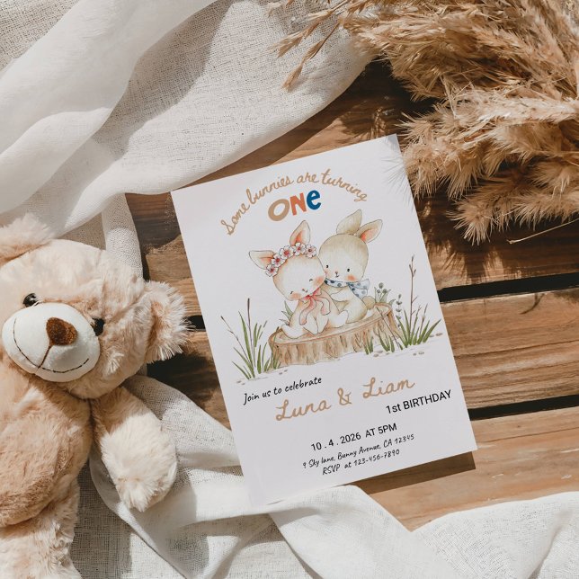 Einige Häschen werden EINS Zwillinge 1. Geburtstag Einladung (Von Creator hochgeladen)