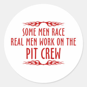Einige Männer arbeiten an der Pit-Crew. Runder Aufkleber