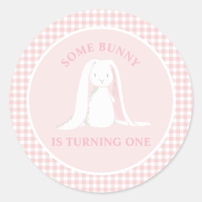 Einige Sonne ist One Pink Gingham Birthday Runder Aufkleber (Vorderseite)
