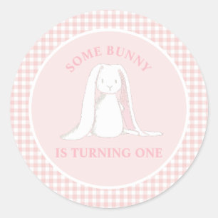 Einige Sonne ist One Pink Gingham Birthday Runder Aufkleber