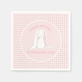 Einige Sonne ist One Pink Gingham Birthday Serviette