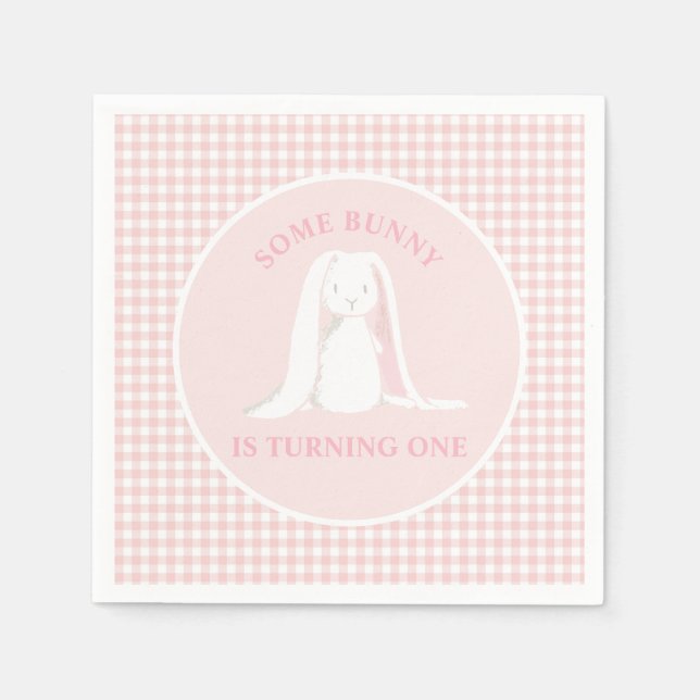 Einige Sonne ist One Pink Gingham Birthday Serviette (Vorderseite)