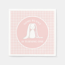 Einige Sonne ist One Pink Gingham Birthday Serviette