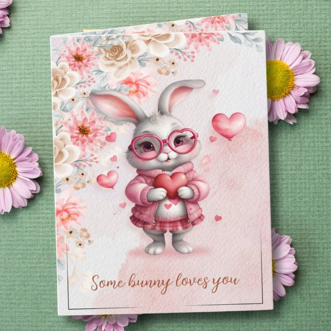 Einige sonnige Lieben Pink Bunny Valentine's Day Karte (Some Bunny Loves You Pink Bunny Valentine's Day Card)