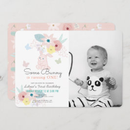 Einige sonnige rosa Foto 1. Geburtstag Einladung