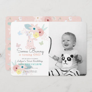 Einige sonnige rosa Foto 1. Geburtstag Einladung