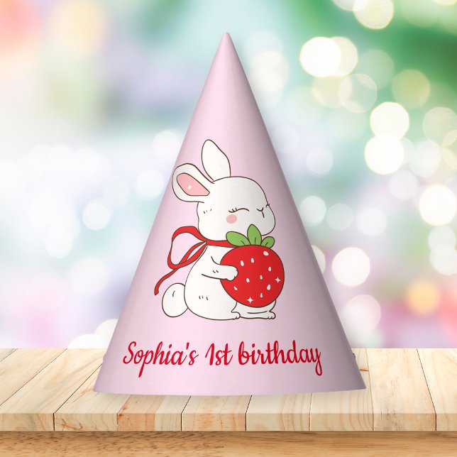 Einiges Häschen Erdbeer-Rosa Geburtstag Partyhütchen (Von Creator hochgeladen)