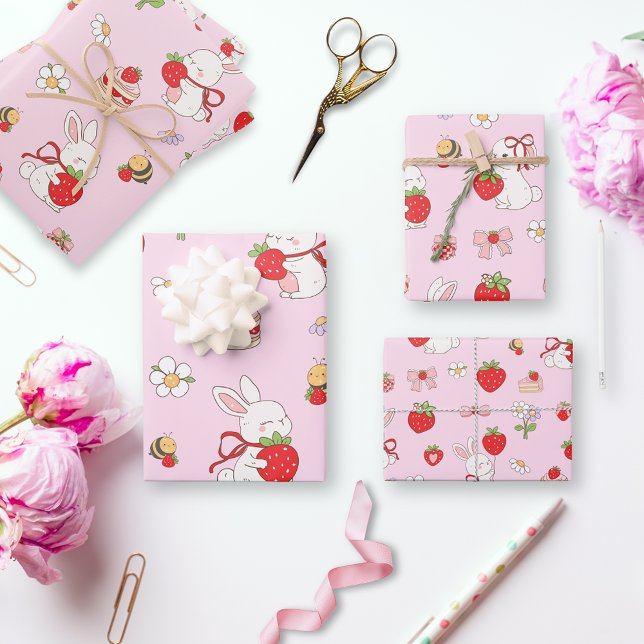 Einiges Häschen Geburtstag Rosa Geschenkpapier Set (Von Creator hochgeladen)