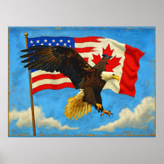 Einigkeit - Kanadische Flagge, US-Flagge und Adler Poster