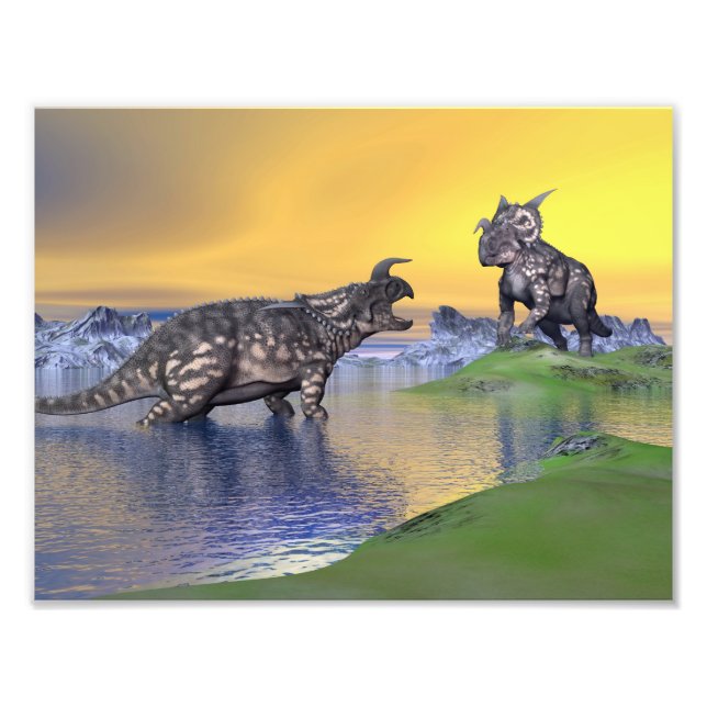 Einiosaurus-Dinosaurier bei Sonnenuntergang - 3D-D Fotodruck (Vorne)