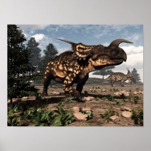 Einiosaurus-Dinosaurier in der Wüste - 3D-Darstell Poster