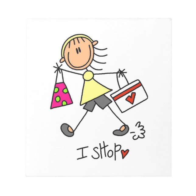 Einkauf-Stickfigur Notizblock (Vorderseite)