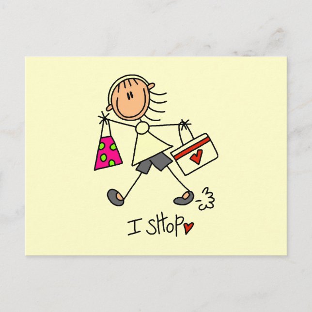 Einkauf-Stickfigur Postkarte (Vorderseite)