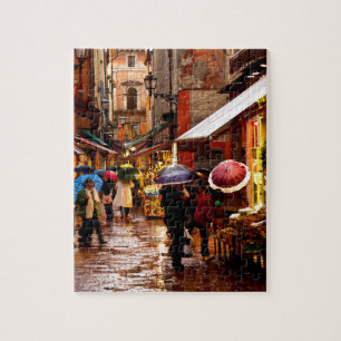 Einkäufe im Regen Puzzle