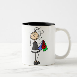 Einkaufen und Cellphone-Strichmännchen-Tasse Zweifarbige Tasse