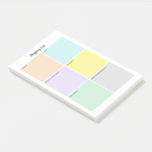 Einkaufliste, organisiert durch Kategorie Post-it Klebezettel