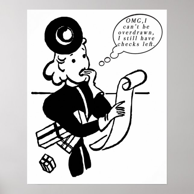 Einkaufsfrau mit lustigem Finanzangebot Poster (Vorne)