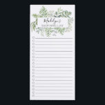 Einkaufsliste für Botanisches Green Leaf Rahmen Magnetischer Notizblock<br><div class="desc">Markieren Sie das Markthoppinglistendesign mit einem botanischen Blattrahmen in Aquarellfarbe,  der mit Ihrem Namen personalisiert ist.</div>