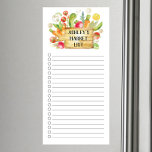 Einkaufsliste für Lebensmittel Magnetnotiz Magnetischer Notizblock<br><div class="desc">Die Einkaufsliste des Supermarktes mit einem Aquarellholz-Schneiderbrett mit frischem Gemüse,  das mit Ihrem Namen personalisiert ist.</div>
