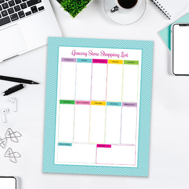 Einkaufsliste Notepad - Aqua Zickzack Notizblock (Von Creator hochgeladen)