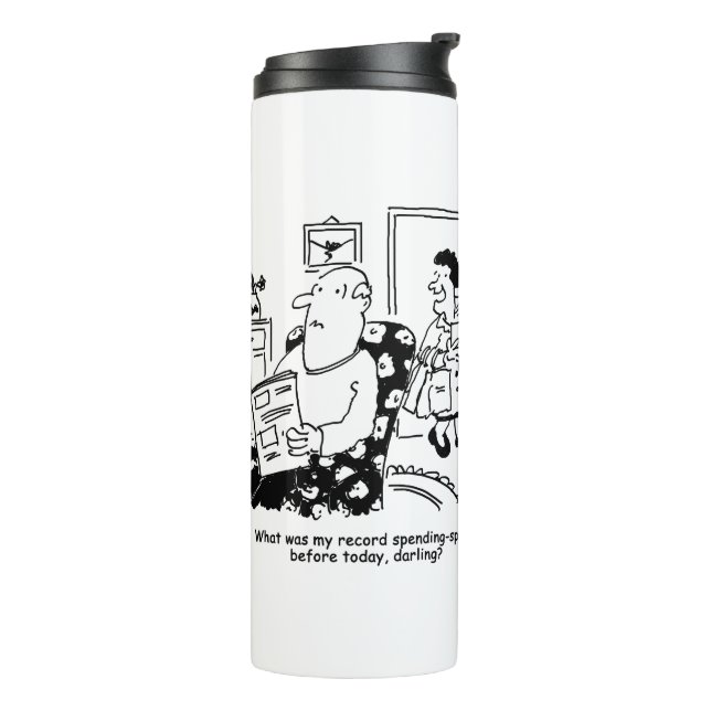 Einkaufsreise. Ausgaben. Überausgaben in den Gesch Thermosbecher (Nach links gedreht)