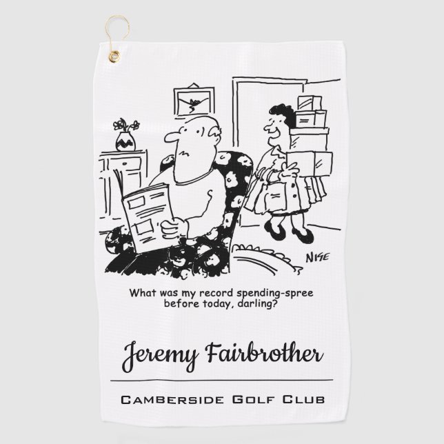 Einkaufsreise. Rekordüberausgaben Funny Golfhandtuch (Vorderseite)