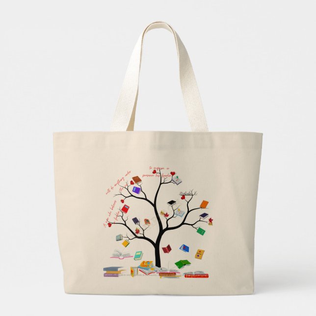 Einkaufstasche mit dem Baum der Bücher und Motivat (Rückseite)