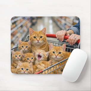 Einkaufswagen gefüllt mit orangefarbenen Katzen Mousepad