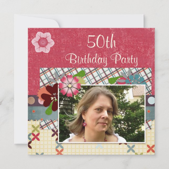 Einklebebuch-Art-addieren 50. Geburtstags-Party Einladung (Vorderseite)