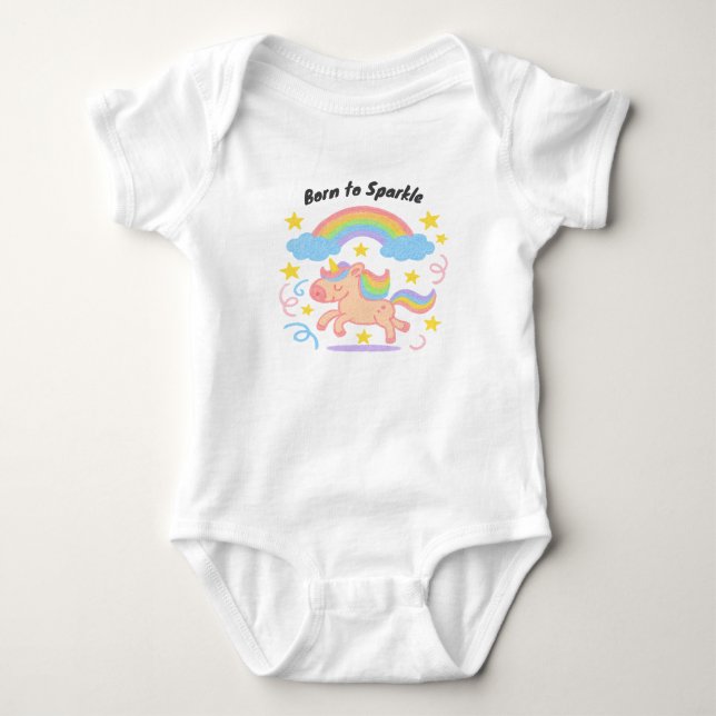 Einkreidbarer Wachsmalstift-Stil – Einhorn-Traum-F Baby Strampler (Vorderseite)