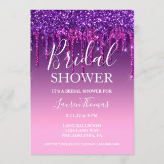 Einladen - Lila & rosa Glitzer Tropfen 16 . Geburt Einladung