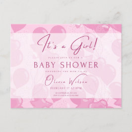 Einladende Babydusche, ein Mädchen, rosa Postkarte