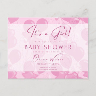 Einladende Babydusche, ein Mädchen, rosa Postkarte