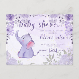 Einladende Babydusche, lila Elefanten-Blume Postkarte