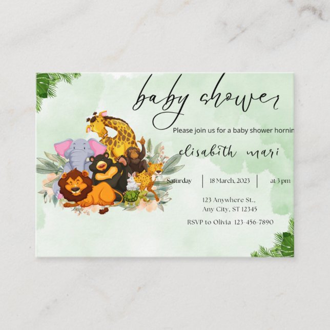 Einladende Babyduschtiere niedlich Begleitkarte (Vorderseite)