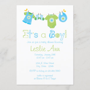 Einladende Clothesline Boy Baby Dusche Einladung