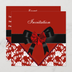 Einladende Elegant Classy Red Schwarz-weiß Floral Einladung