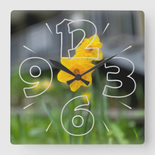 Einladende gelbe Blumen Quadratische Wanduhr